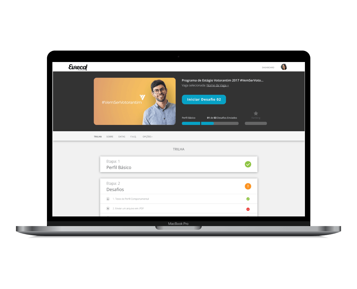 Eureca platform — redesigned recruitment funnel showing candidate progression tracker