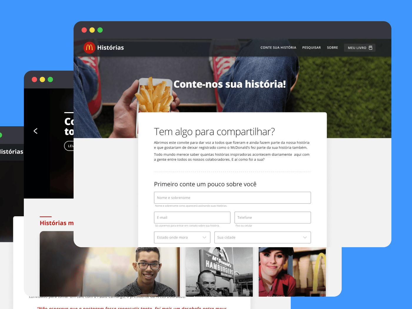 McHistórias platform — story submission interface and published employee stories