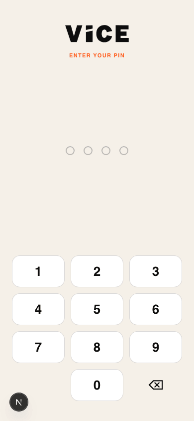 Login — PIN entry screen